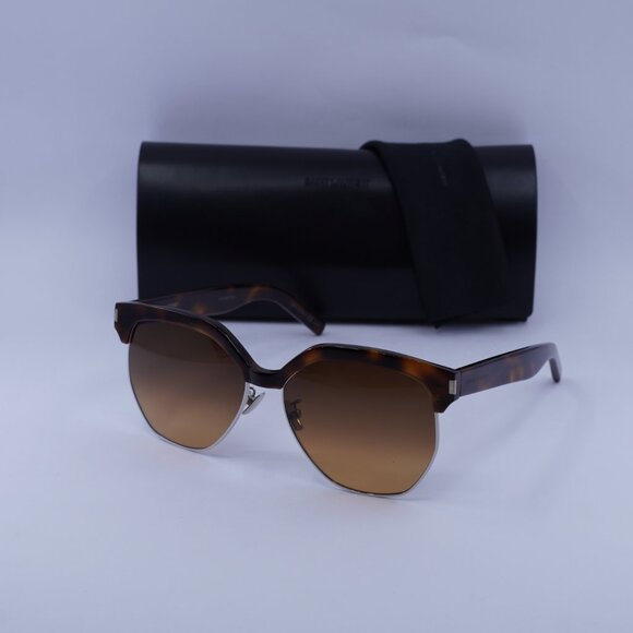 Saint Laurent SL408 001 Geometric Sunglasses - Havana/Gold/Brown - Picture 3 of 10